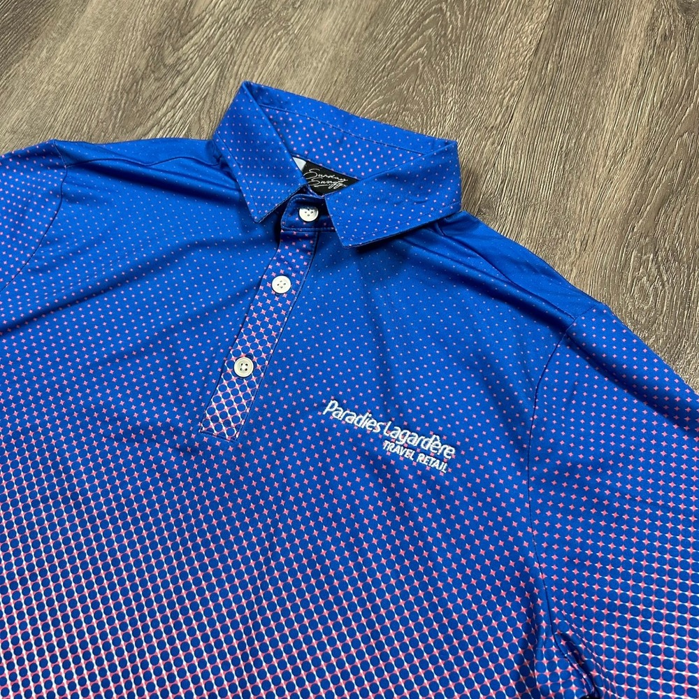 Sunday Swagger Polo Shirt Small Blue Pink Dot Gradient Golf Performance Stretch